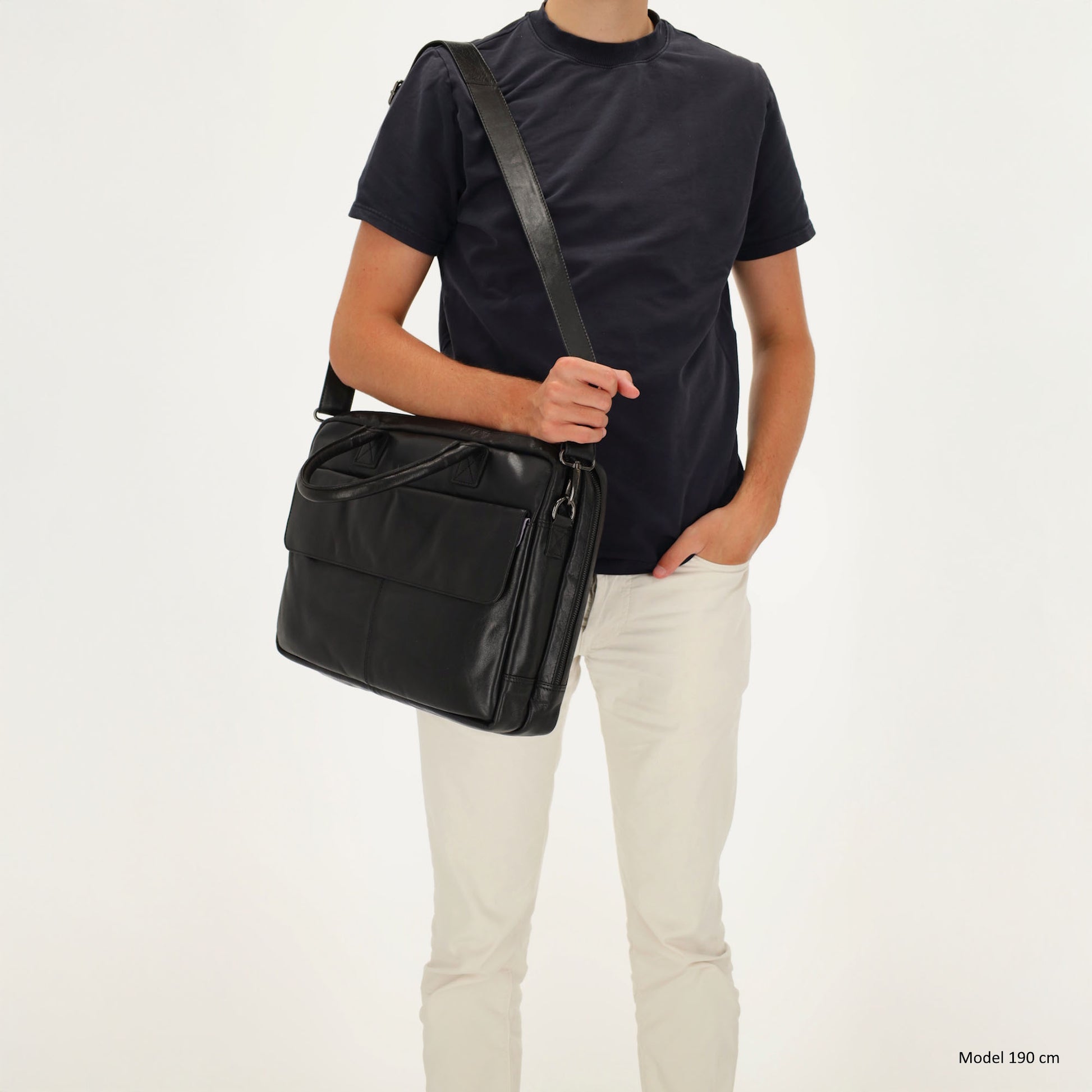 Business-| Laptoptasche 41x31x11cm in Schwarz mit Reißverschluss - leder-accessoires.com