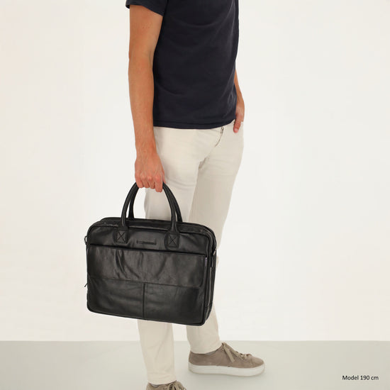 Business-| Laptoptasche 41x31x11cm in Schwarz mit Reißverschluss - leder-accessoires.com