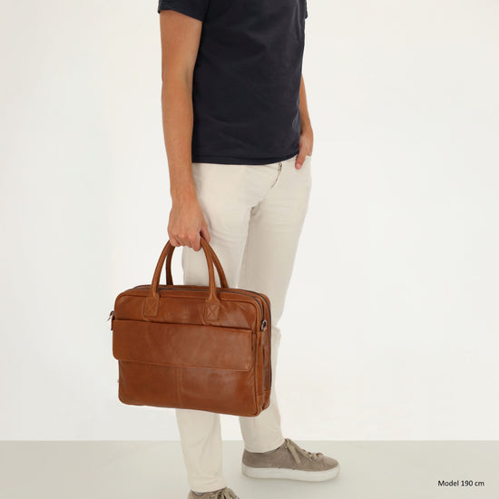 Business-| Laptoptasche 41x31x11cm in Cognac mit Reißverschluss - leder-accessoires.com