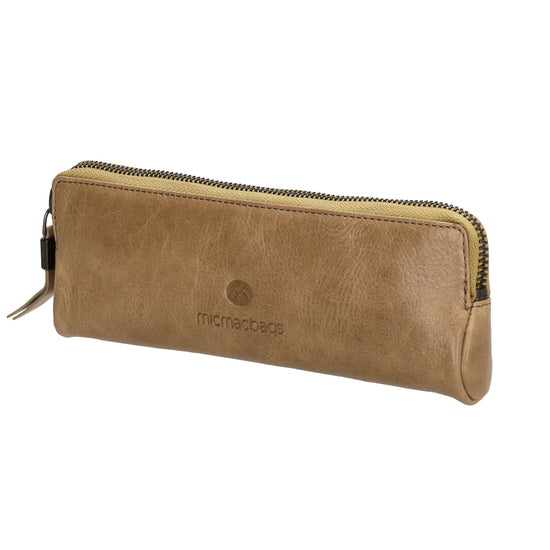 Stiftetui-| mäppchen 22 x 8cm in Taupe aus Leder - leder-accessoires.com