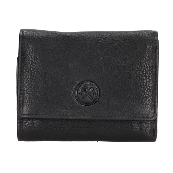 Lederbörse 10x8cm mit Überschlag in Schwarz und RFID-Schutz - leder-accessoires.com