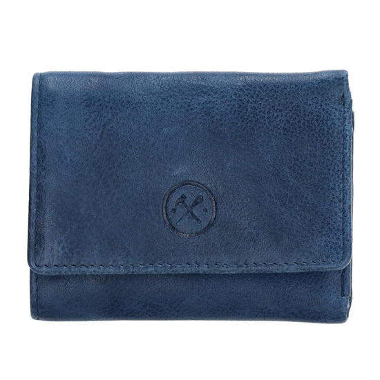 Lederbörse 10x8cm mit Überschlag in Jeansblau und RFID-Schutz - leder-accessoires.com
