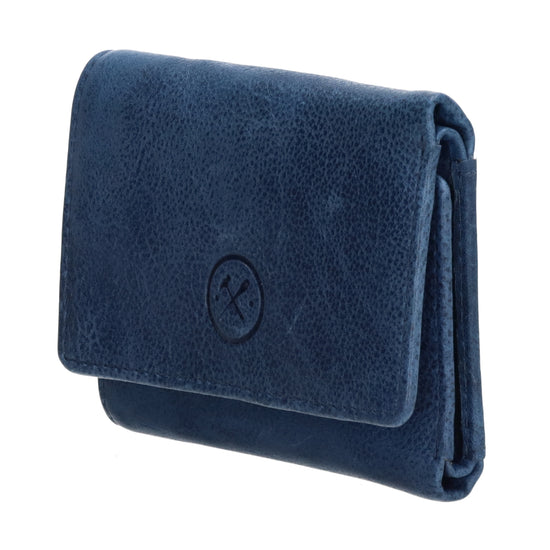 Lederbörse 10x8cm mit Überschlag in Jeansblau und RFID-Schutz - leder-accessoires.com