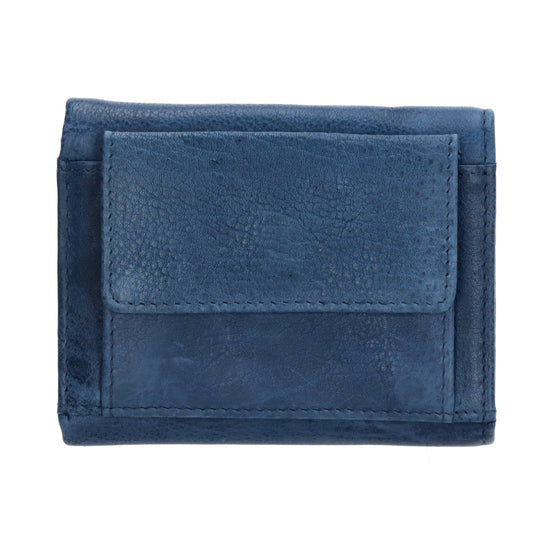 Lederbörse 10x8cm mit Überschlag in Jeansblau und RFID-Schutz - leder-accessoires.com