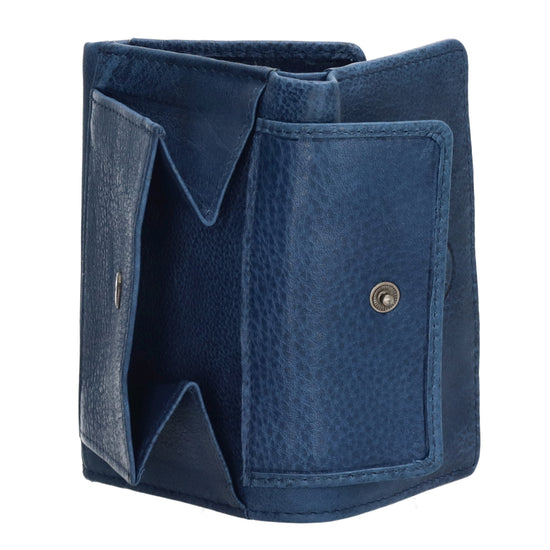 Lederbörse 10x8cm mit Überschlag in Jeansblau und RFID-Schutz - leder-accessoires.com