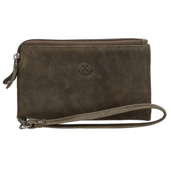 Lederbörse 16,5x9cm mit Reißverschluss in Oliv und RFID-Schutz - leder-accessoires.com