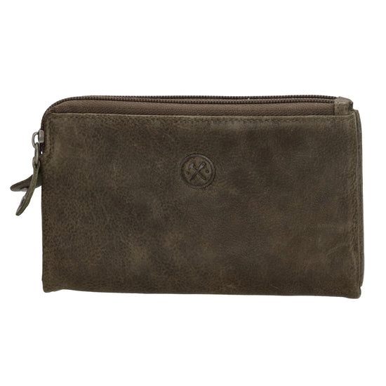 Lederbörse 16,5x9cm mit Reißverschluss in Oliv und RFID-Schutz - leder-accessoires.com