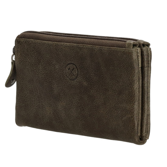 Lederbörse 16,5x9cm mit Reißverschluss in Oliv und RFID-Schutz - leder-accessoires.com