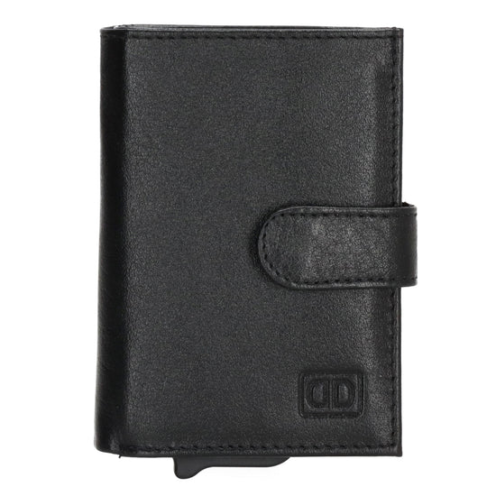 Kartenetui| Safty Wallet 7x10cm in Schwarz mit Druckknopf - leder-accessoires.com