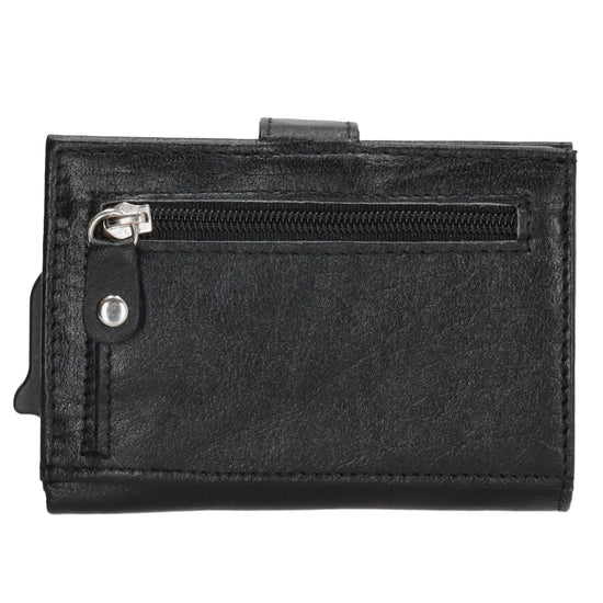 Kartenetui| Safty Wallet 7x10cm in Schwarz mit Druckknopf - leder-accessoires.com