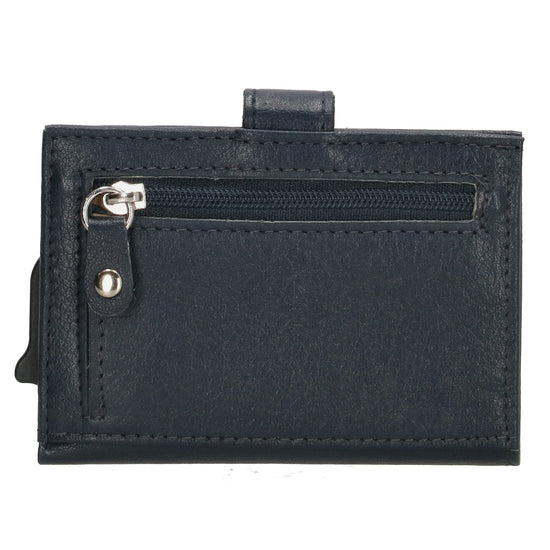 Kartenetui| Safty Wallet 7x10cm in Blau|Marine mit Druckknopf - leder-accessoires.com