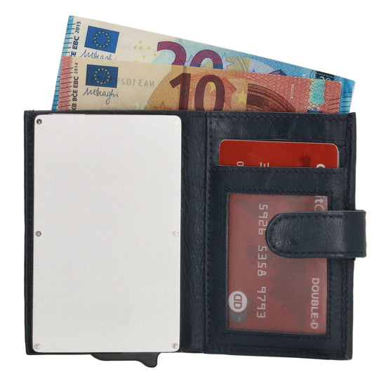 Kartenetui| Safty Wallet 7x10cm in Blau|Marine mit Druckknopf - leder-accessoires.com