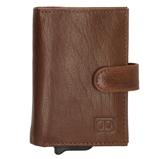 Kartenetui| Safty Wallet 7x10cm in Cognac mit Druckknopf - leder-accessoires.com