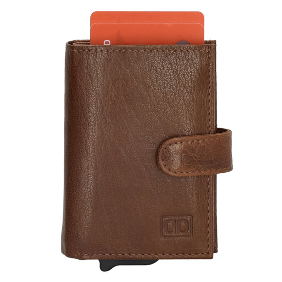 Kartenetui| Safty Wallet 7x10cm in Cognac mit Druckknopf - leder-accessoires.com