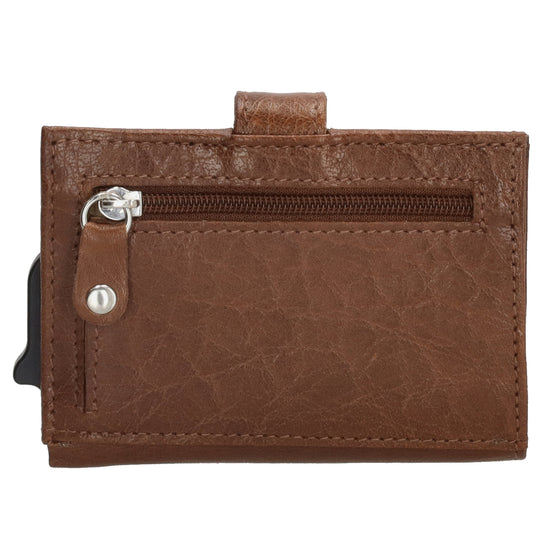 Kartenetui| Safty Wallet 7x10cm in Cognac mit Druckknopf - leder-accessoires.com