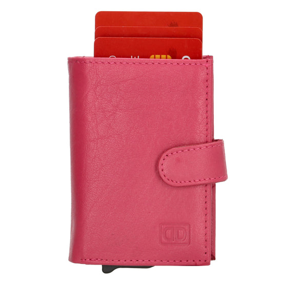 Kartenetui| Safty Wallet 7x10cm in Pink mit Druckknopf - leder-accessoires.com