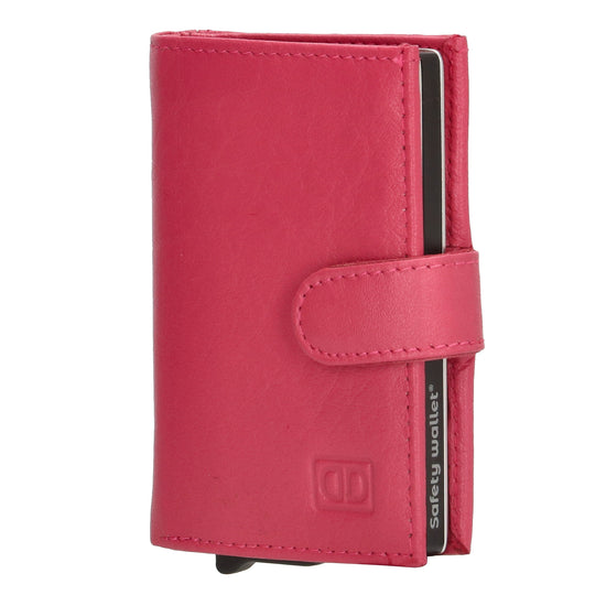 Kartenetui| Safty Wallet 7x10cm in Pink mit Druckknopf - leder-accessoires.com
