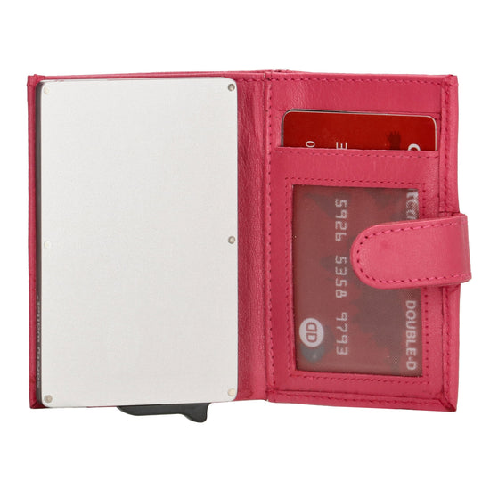 Kartenetui| Safty Wallet 7x10cm in Pink mit Druckknopf - leder-accessoires.com