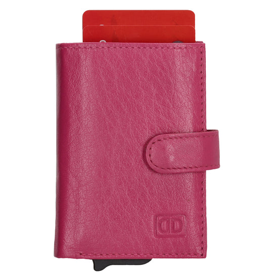 Kartenetui| Safty Wallet 7x10cm in Fuchsia|Beere mit Druckknopf - leder-accessoires.com