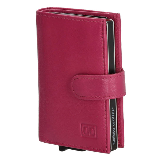 Kartenetui| Safty Wallet 7x10cm in Fuchsia|Beere mit Druckknopf - leder-accessoires.com