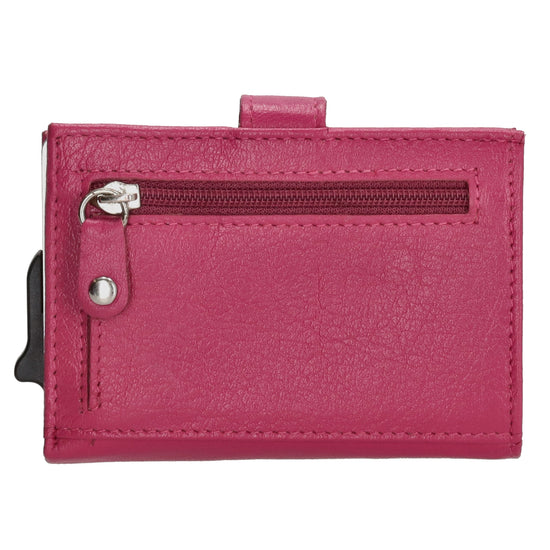 Kartenetui| Safty Wallet 7x10cm in Fuchsia|Beere mit Druckknopf - leder-accessoires.com