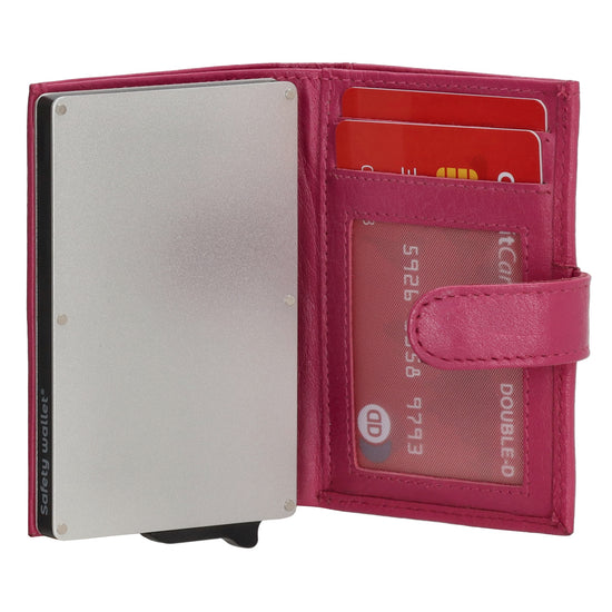 Kartenetui| Safty Wallet 7x10cm in Fuchsia|Beere mit Druckknopf - leder-accessoires.com