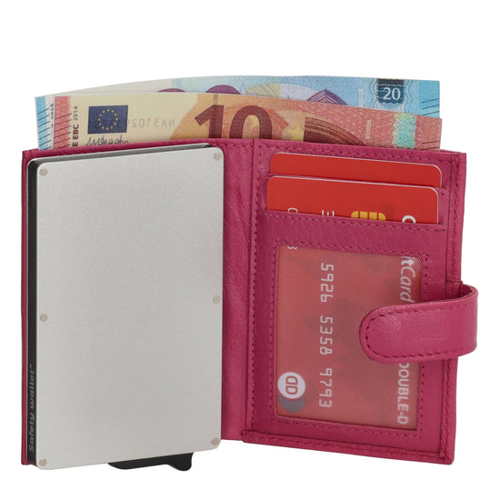 Kartenetui| Safty Wallet 7x10cm in Fuchsia|Beere mit Druckknopf - leder-accessoires.com
