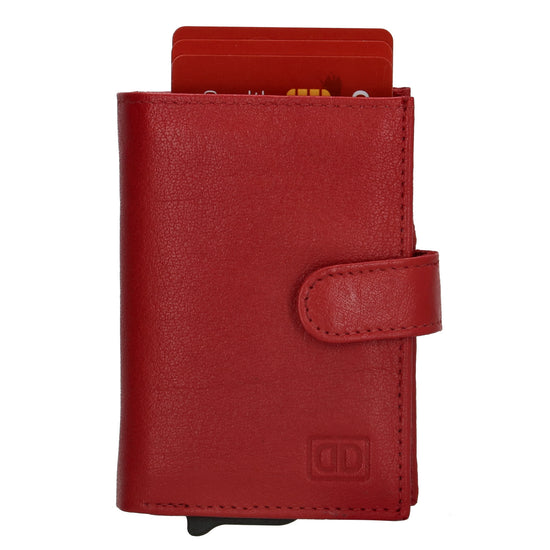 Kartenetui| Safty Wallet 7x10cm in Rot mit Druckknopf - leder-accessoires.com