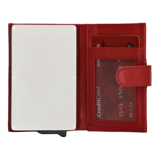 Kartenetui| Safty Wallet 7x10cm in Rot mit Druckknopf - leder-accessoires.com