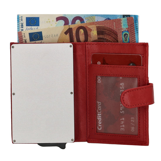 Kartenetui| Safty Wallet 7x10cm in Rot mit Druckknopf - leder-accessoires.com