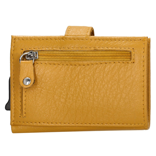 Kartenetui| Safty Wallet 7x10cm in Gelb mit Druckknopf - leder-accessoires.com