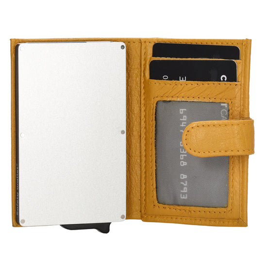 Kartenetui| Safty Wallet 7x10cm in Gelb mit Druckknopf - leder-accessoires.com