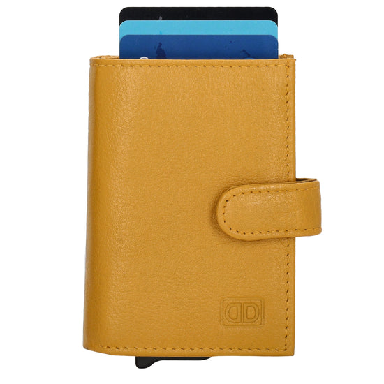 Kartenetui| Safty Wallet 7x10cm in Gelb mit Druckknopf - leder-accessoires.com