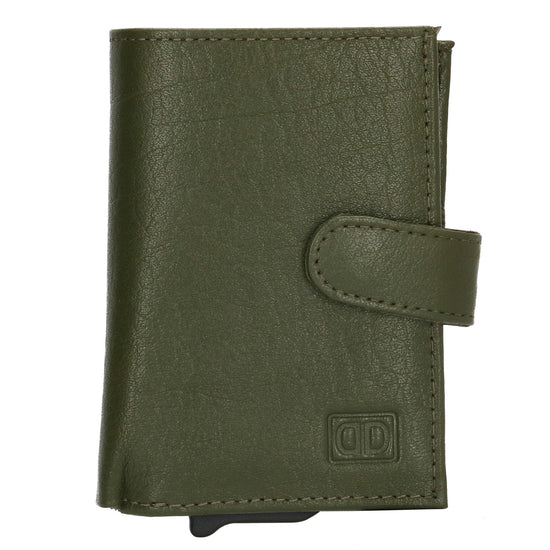 Kartenetui| Safty Wallet 7x10cm in Grün mit Druckknopf - leder-accessoires.com