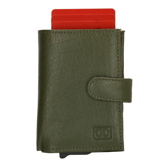 Kartenetui| Safty Wallet 7x10cm in Grün mit Druckknopf - leder-accessoires.com