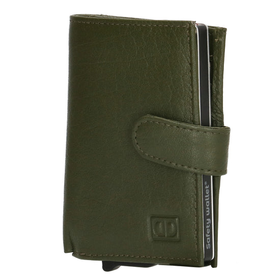 Kartenetui| Safty Wallet 7x10cm in Grün mit Druckknopf - leder-accessoires.com