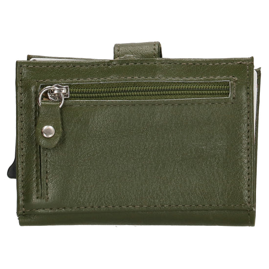 Kartenetui| Safty Wallet 7x10cm in Grün mit Druckknopf - leder-accessoires.com
