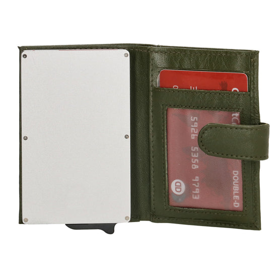 Kartenetui| Safty Wallet 7x10cm in Grün mit Druckknopf - leder-accessoires.com