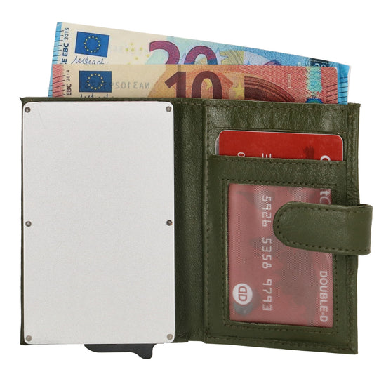 Kartenetui| Safty Wallet 7x10cm in Grün mit Druckknopf - leder-accessoires.com