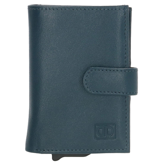 Kartenetui| Safty Wallet 7x10cm in Petrol mit Druckknopf - leder-accessoires.com