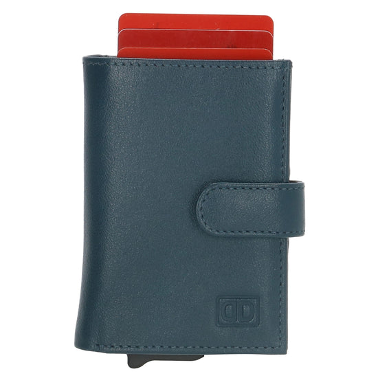 Kartenetui| Safty Wallet 7x10cm in Petrol mit Druckknopf - leder-accessoires.com