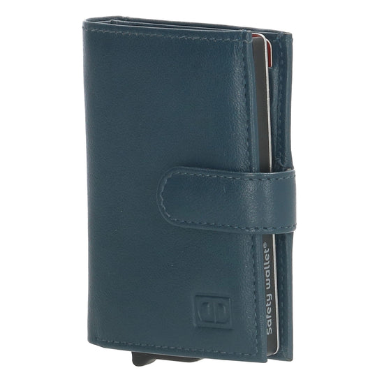 Kartenetui| Safty Wallet 7x10cm in Petrol mit Druckknopf - leder-accessoires.com
