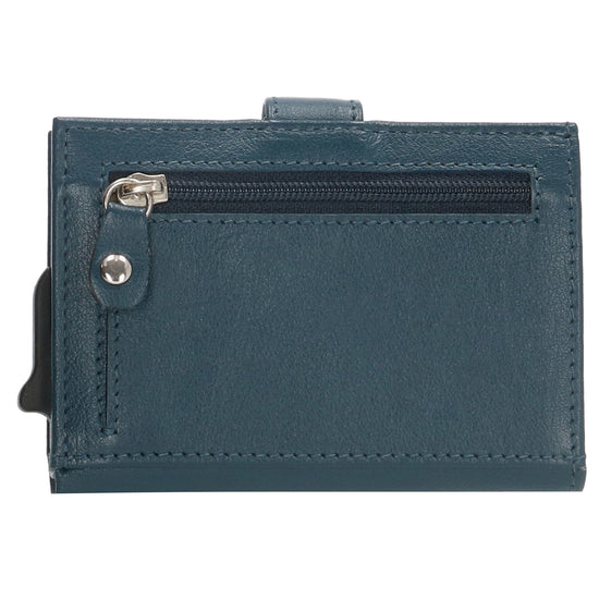 Kartenetui| Safty Wallet 7x10cm in Petrol mit Druckknopf - leder-accessoires.com