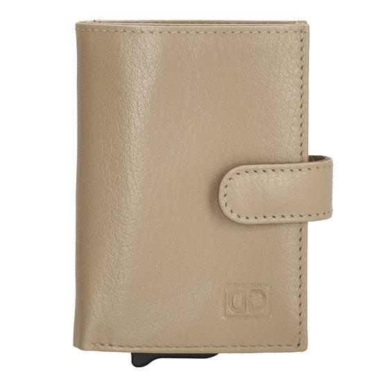 Kartenetui| Safty Wallet 7x10cm in Beige|Taupe mit Druckknopf - leder-accessoires.com