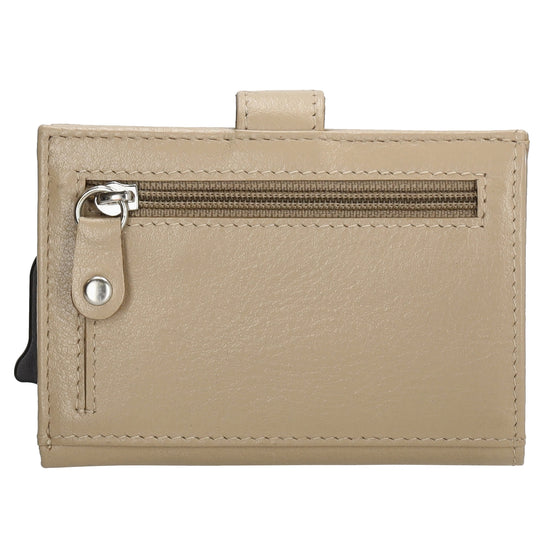 Kartenetui| Safty Wallet 7x10cm in Beige|Taupe mit Druckknopf - leder-accessoires.com