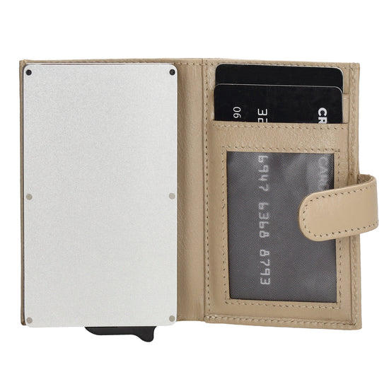 Kartenetui| Safty Wallet 7x10cm in Beige|Taupe mit Druckknopf - leder-accessoires.com