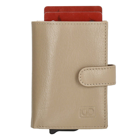 Kartenetui| Safty Wallet 7x10cm in Beige|Taupe mit Druckknopf - leder-accessoires.com