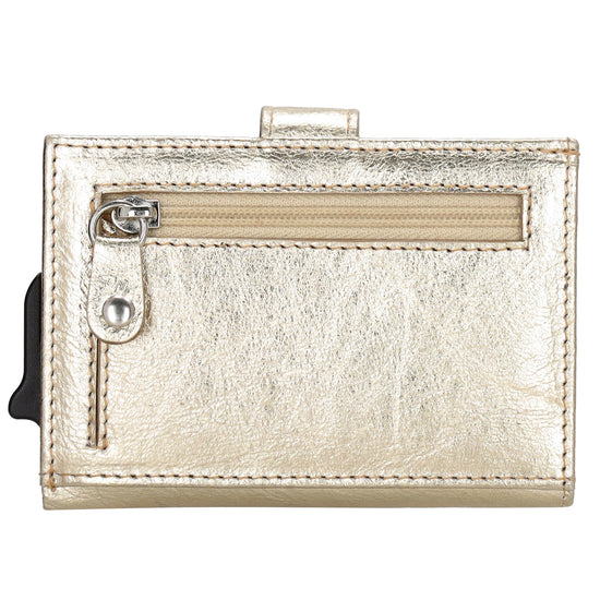 Kartenetui| Safty Wallet 7x10cm in Gold mit Druckknopf - leder-accessoires.com