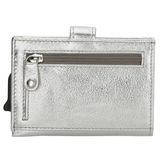 Kartenetui| Safty Wallet 7x10cm in Silber mit Druckknopf - leder-accessoires.com