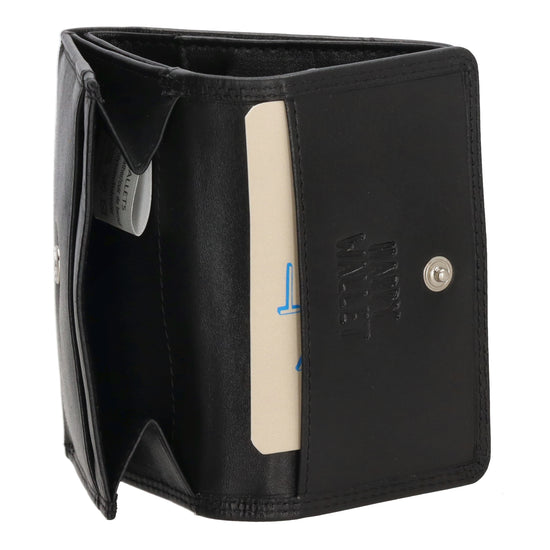 Lederbörse 10,5x8,5cm in Schwarz mit Überschlag und RFID-Schutz - leder-accessoires.com